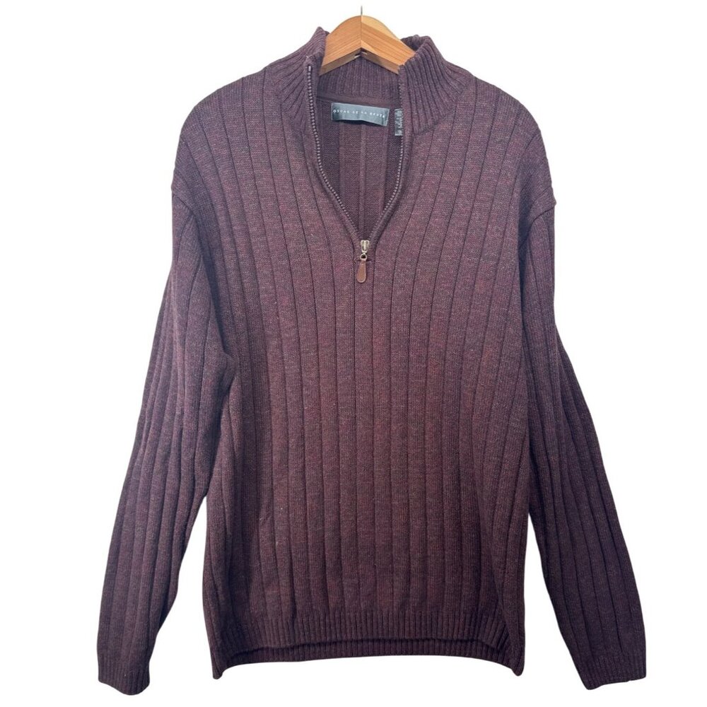 Oscar De La Renta Mens Sweater Sz XL Maroon Heathered Quarter-Zip Classic Preppy